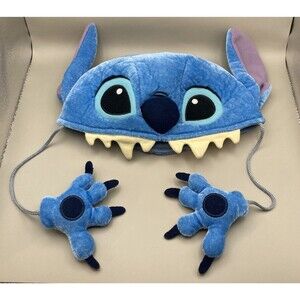 STITCH Blue Plush Hat With Paws Walt Disney World Teeth Cap Adjustable Costume